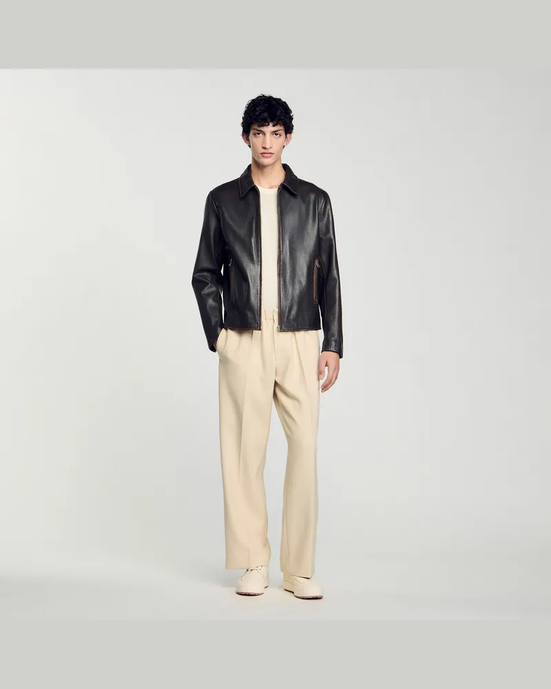 Sandro Lederjacke im Used-Look Moka.