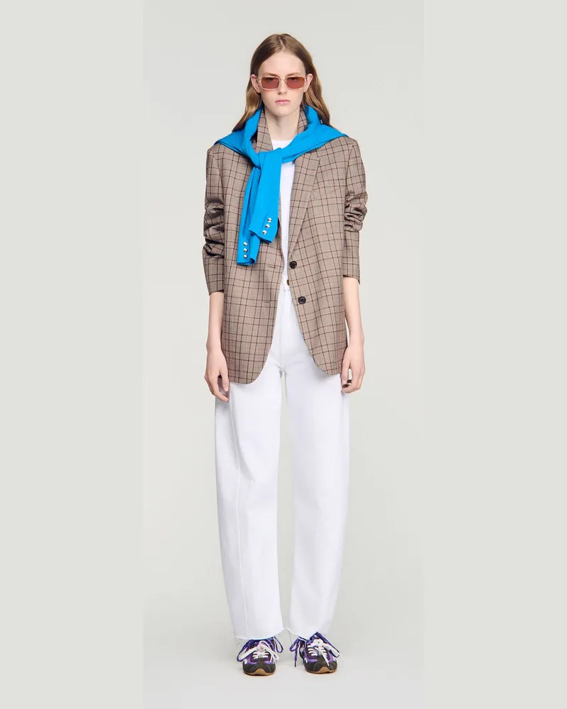 Sandro Taillierter Blazer mit Karomuster Braun
