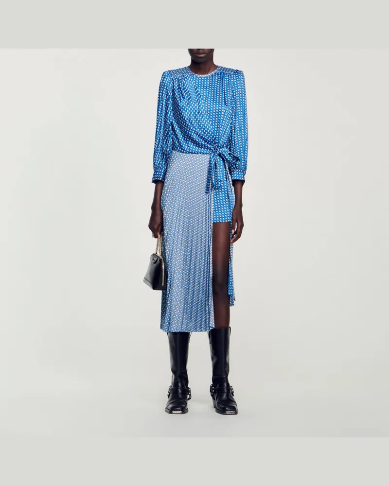Sandro Langes Kleid mit Krawatten-Print Blau