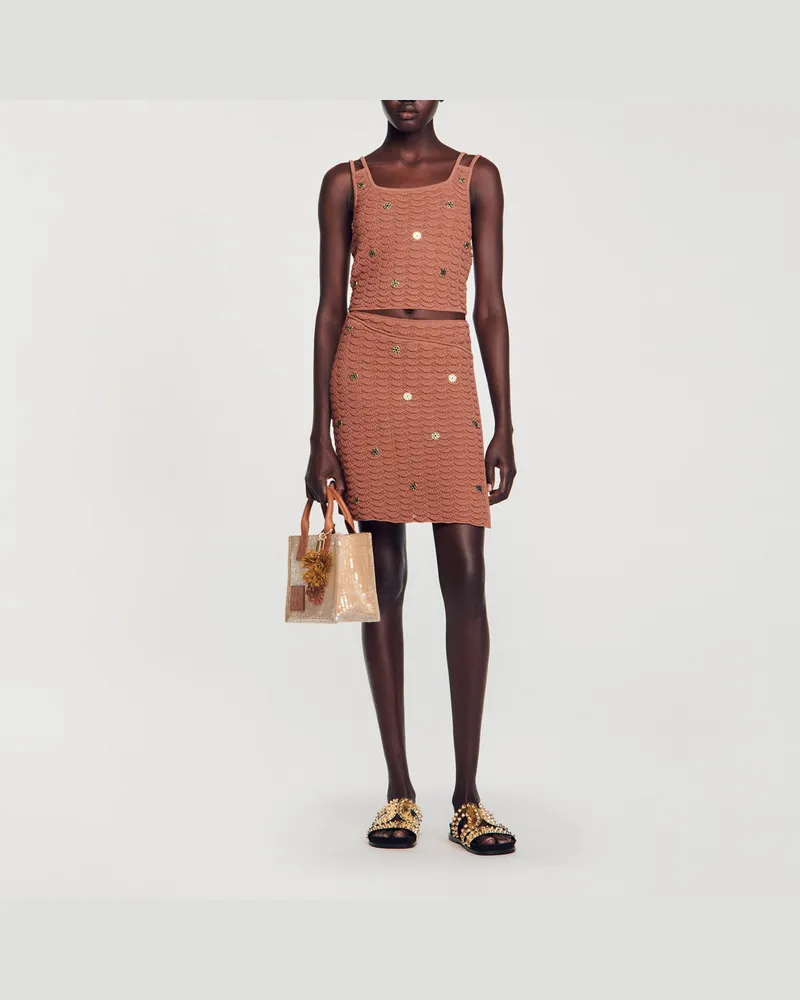 Sandro Kurzes Stricktop mit Metallelementen Braun