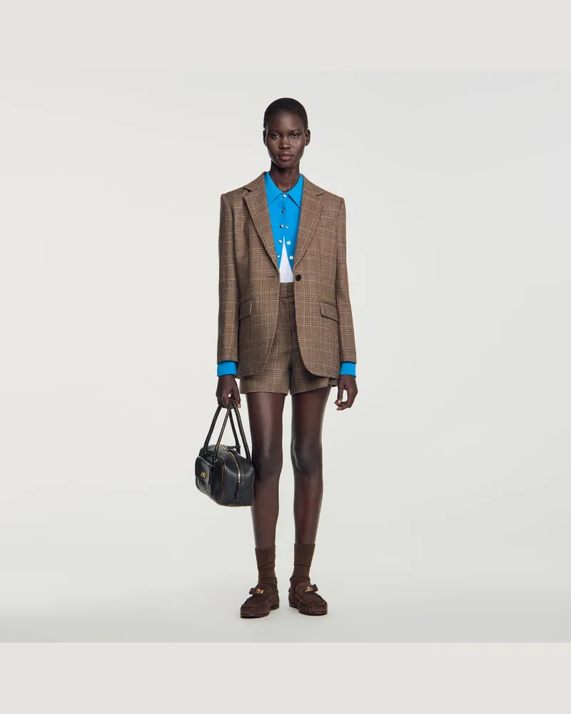 Sandro Karierte Wolljacke Taupe