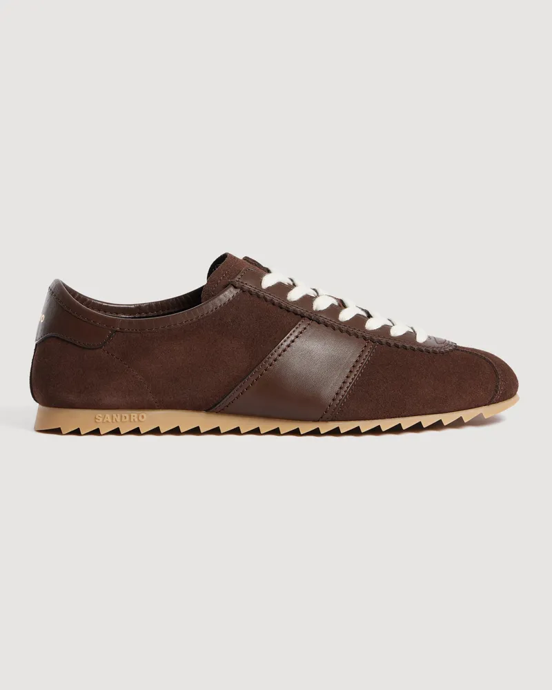 Sandro Niedrige Leder-/Wildleder-Sneakers Schokolade