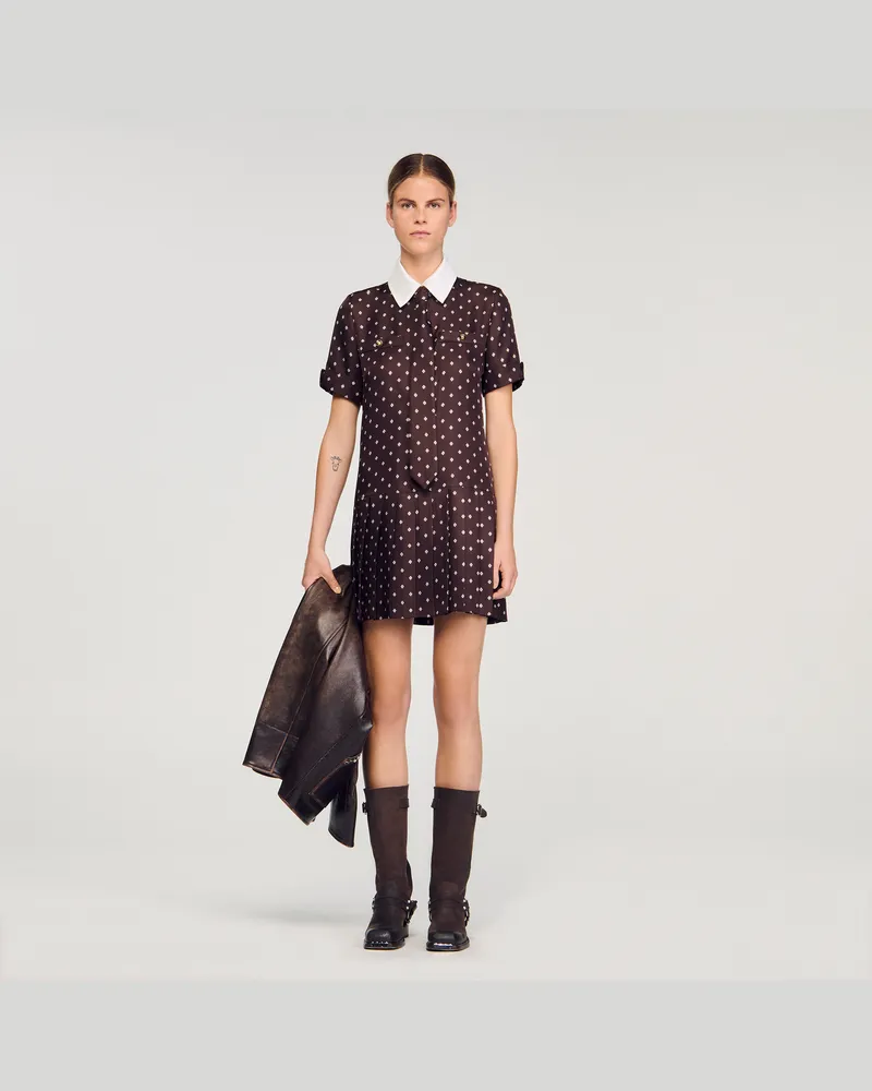 Sandro Kurzes bedrucktes Satinkleid Brown