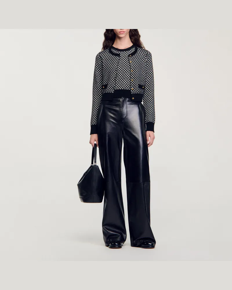Sandro Cardigan aus Karo-Jacquard Schwarz