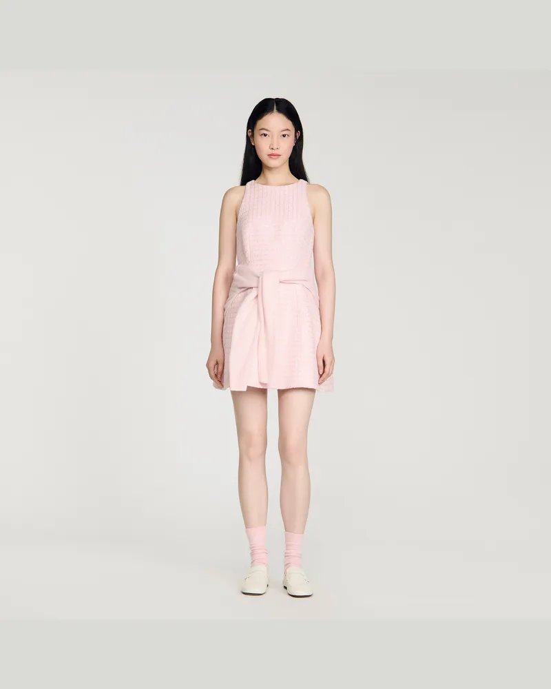 Sandro Kurzes Tweedkleid mit Pailletten Rosa