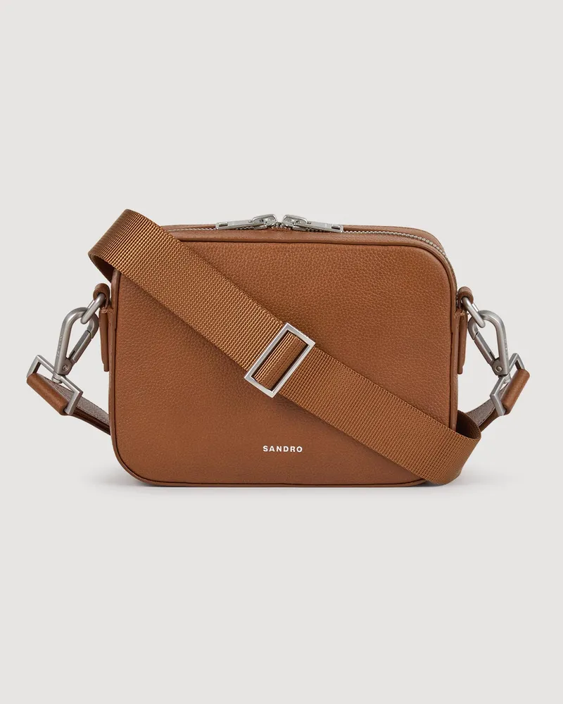 Sandro Kleine Tasche aus genarbtem Leder Cognac