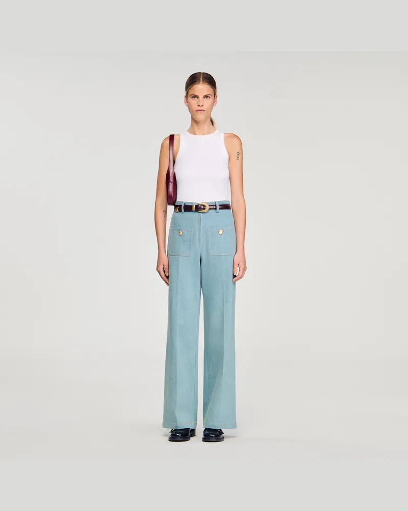 Sandro Weite Jeans mit hohem Bund Jeansblau