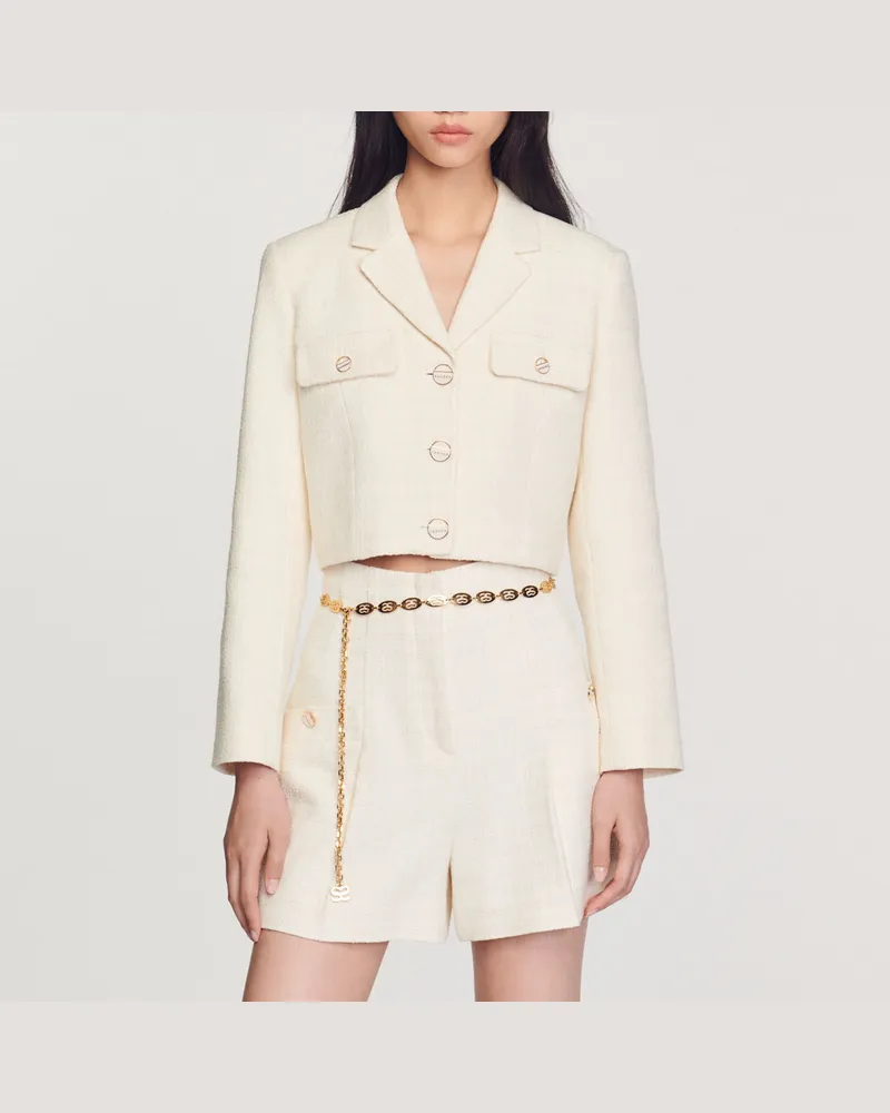 Sandro Shorts mit hohem Bund aus Tweed Ecru