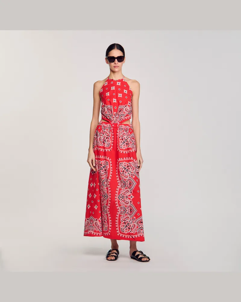 Sandro Langes Kleid mit Bandana-Muster Rouge