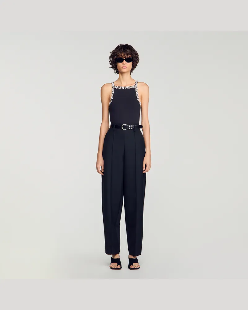 Sandro Strickbody mit Perlen und Strass Schwarz