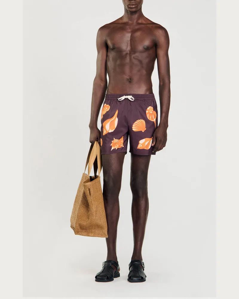 Sandro Badeshorts mit Muscheln Dunkel-braun