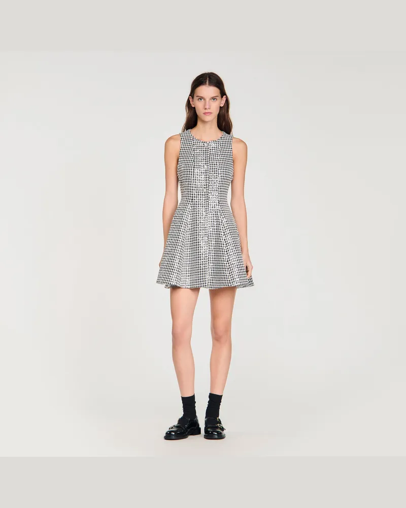 Sandro Kurzes Tweedkleid mit Pailletten Schwarz