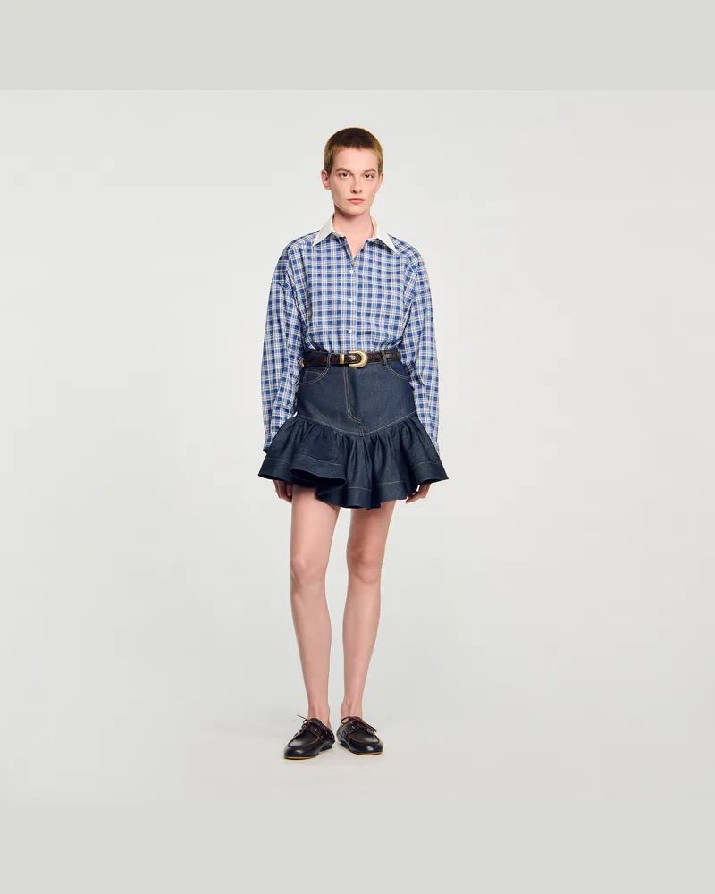 Sandro Kurzer Jeansrock mit Volants Bleu