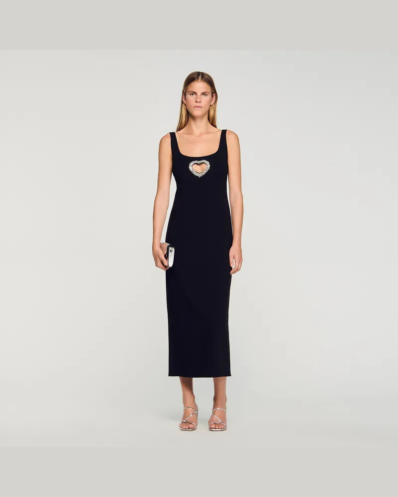 Sandro Langes Kleid mit Strassherz Schwarz