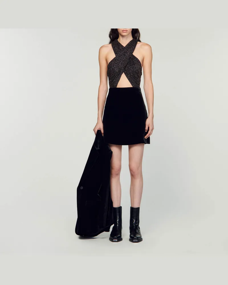 Sandro Kurzes Kleid im Materialmix Schwarz