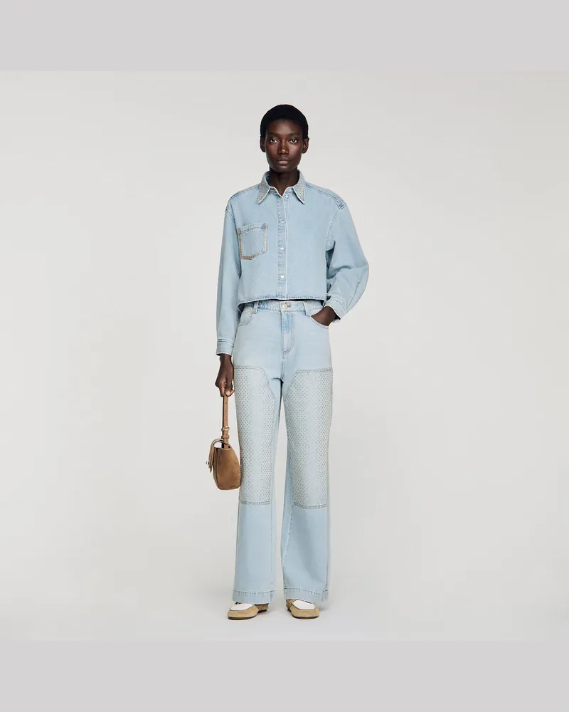 Sandro Kurzes Jeanshemd mit Strass Hell-jeansblau