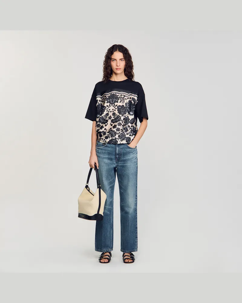 Sandro T-Shirt mit Blumenprint Ecru