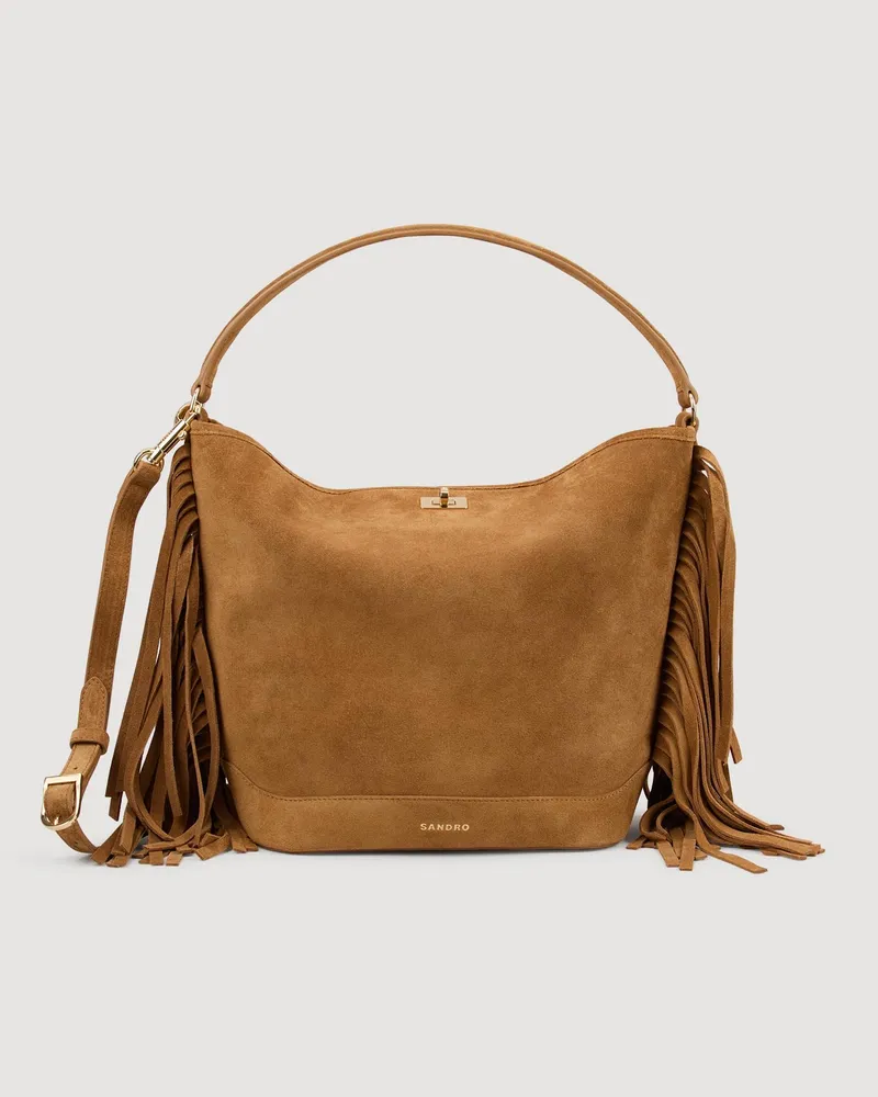 Sandro TANGOSO Wildledertasche mit Fransen Kamel