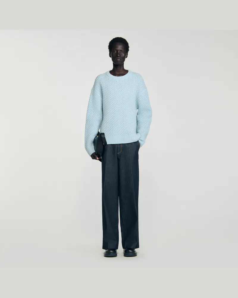 Sandro Pullover aus Wolle im Wabenmuster Himmel-blau