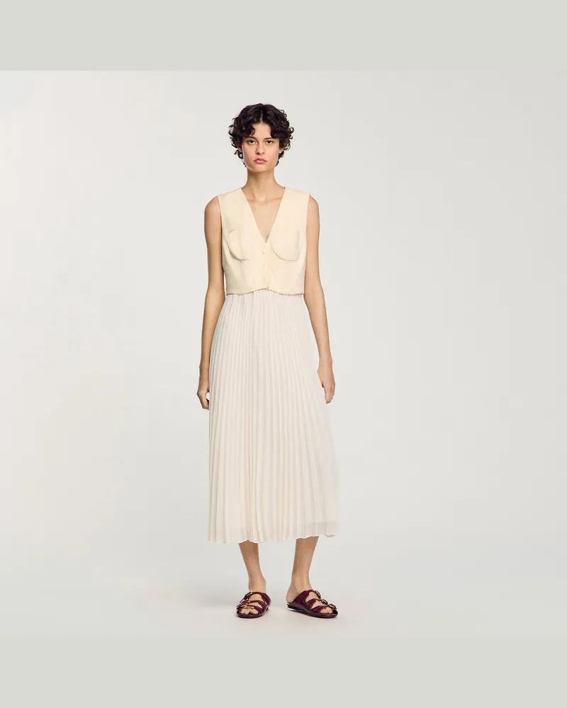 Sandro Langes Plisseekleid Ecru