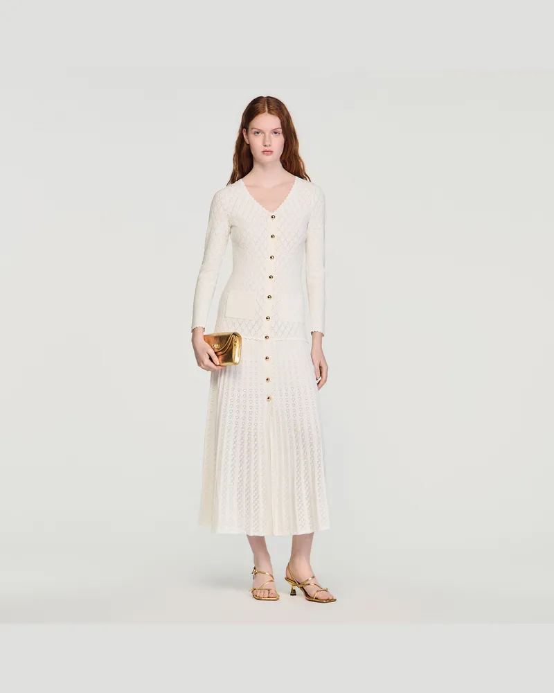 Sandro Langes Strickkleid mit Ziermuster Ecru