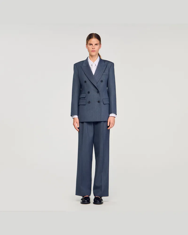 Sandro Gestreifter taillierter Blazer Blau