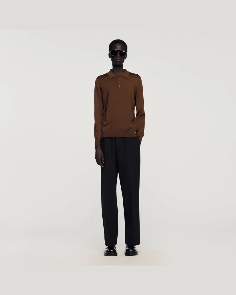 Sandro Feinstrick-Poloshirt Cognac