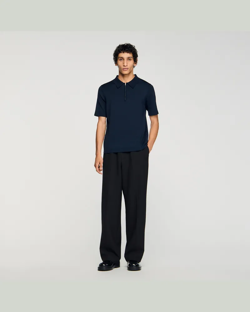Sandro Poloshirt aus Strick mit Reißverschluss Marine