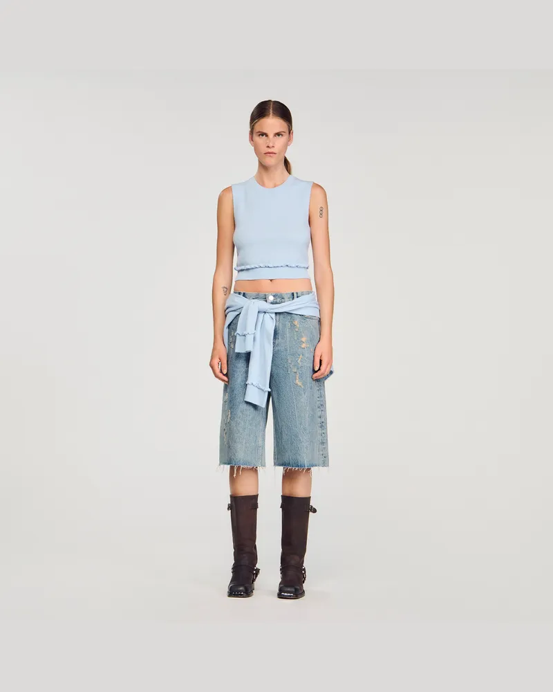 Sandro Kurzer Pullover mit Volant Himmel-blau