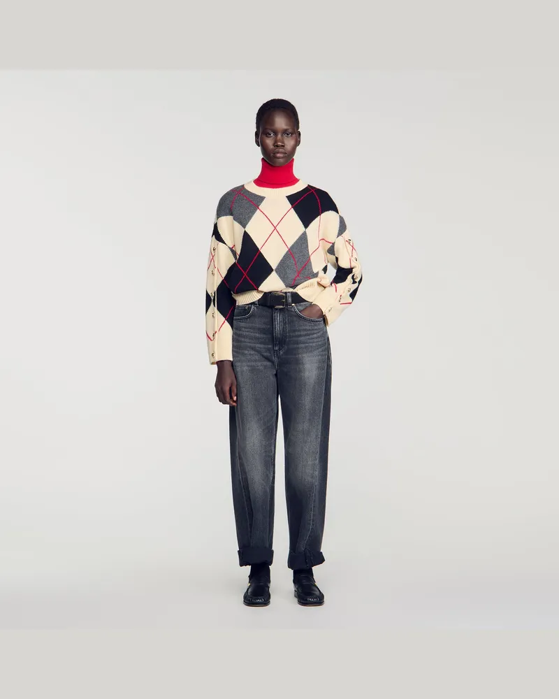Sandro Wollpullover mit Argyle-Muster Ecru