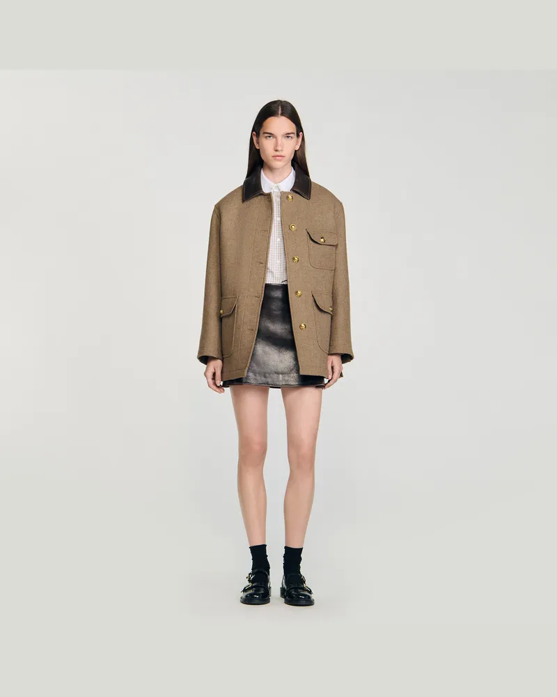 Sandro Tweedmantel Taupe