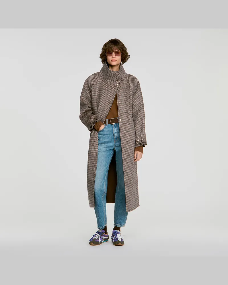 Sandro Karierter Oversize-Mantel Dunkel-braun