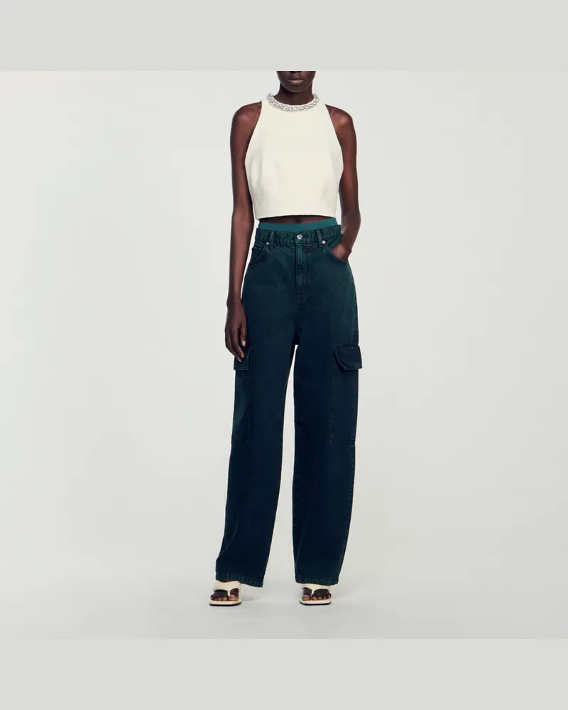 Sandro Kurzes Top aus Tweed Ecru