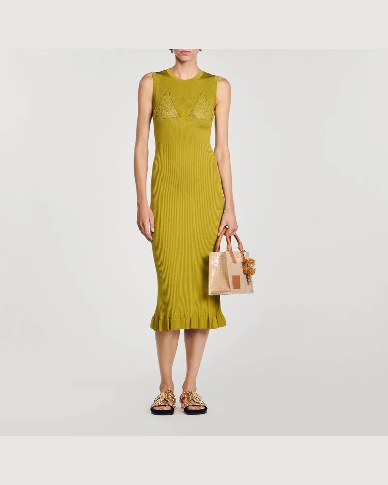 Sandro Midikleid aus Strick Olive