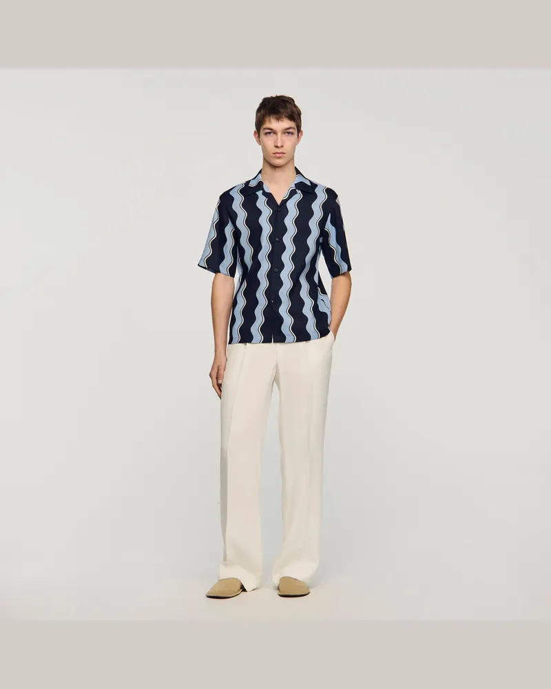 Sandro Bedrucktes Leinenhemd Marine