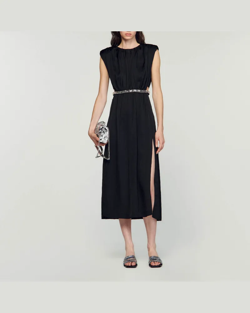 Sandro Langes Kleid mit Schmuck Schwarz