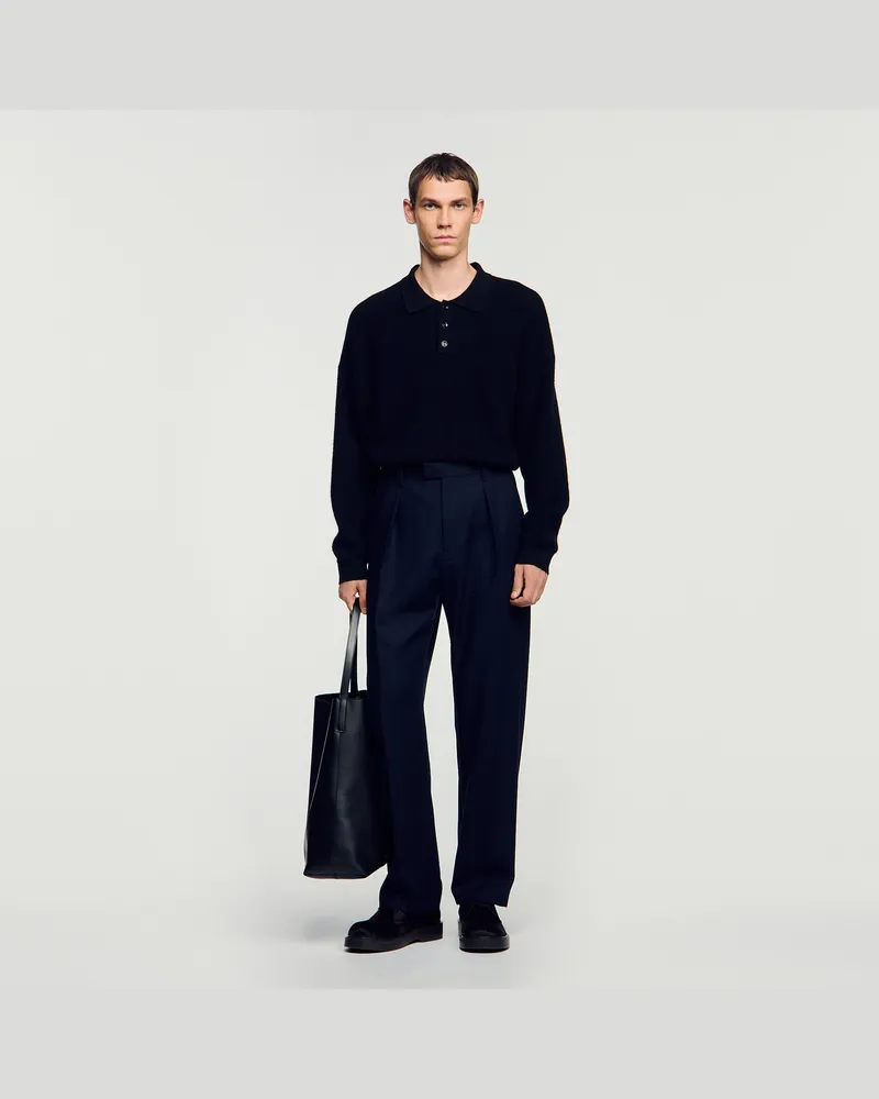 Sandro Weite Hose aus Wolle Marine