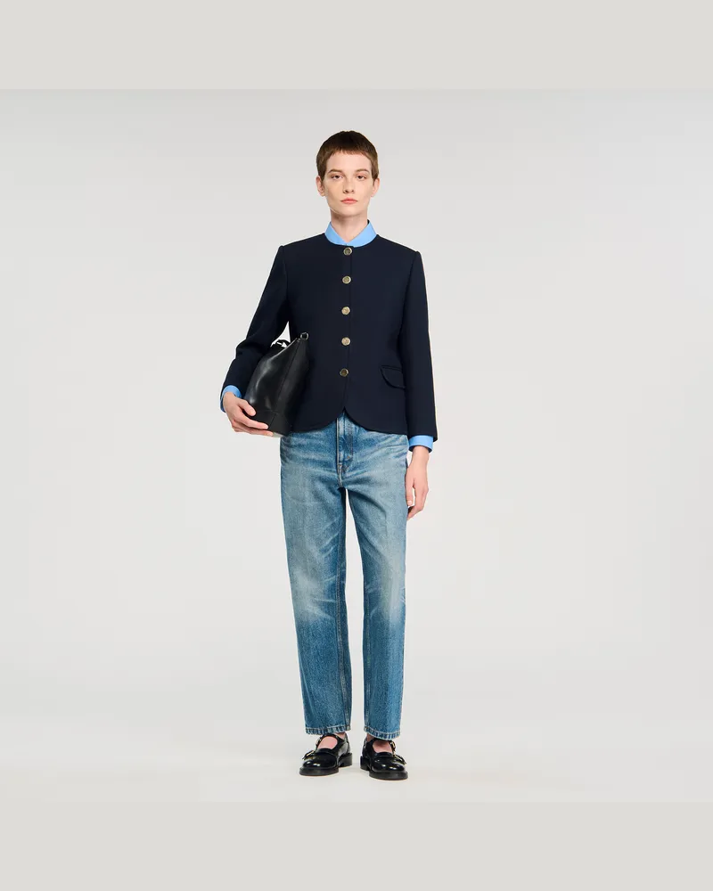 Sandro Jacke mit Rundhalsausschnitt Marine