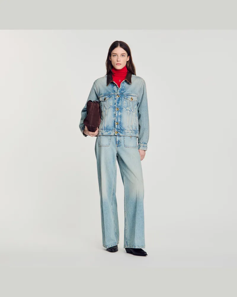 Sandro Blouson aus Denim mit Lederkragen Jeansblau