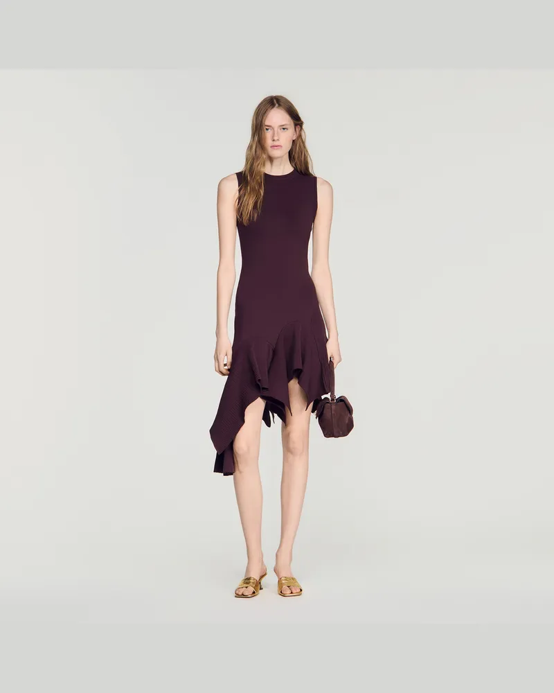 Sandro Asymmetrisches Strickkleid Braun