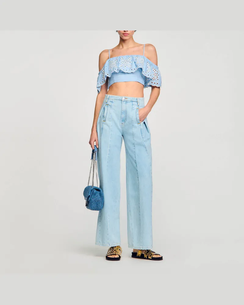 Sandro Kurzes Top mit Volant Himmel-blau