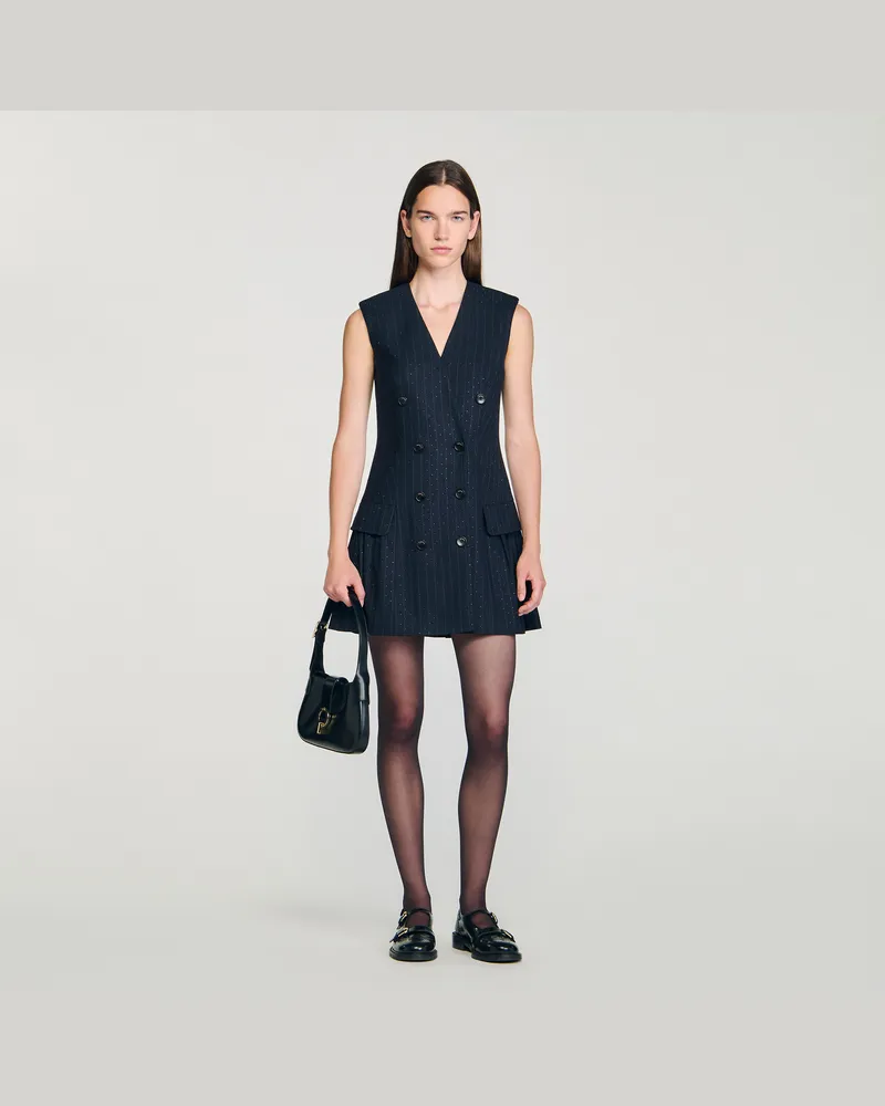 Sandro Kurzes Anzugkleid mit Strass Marine
