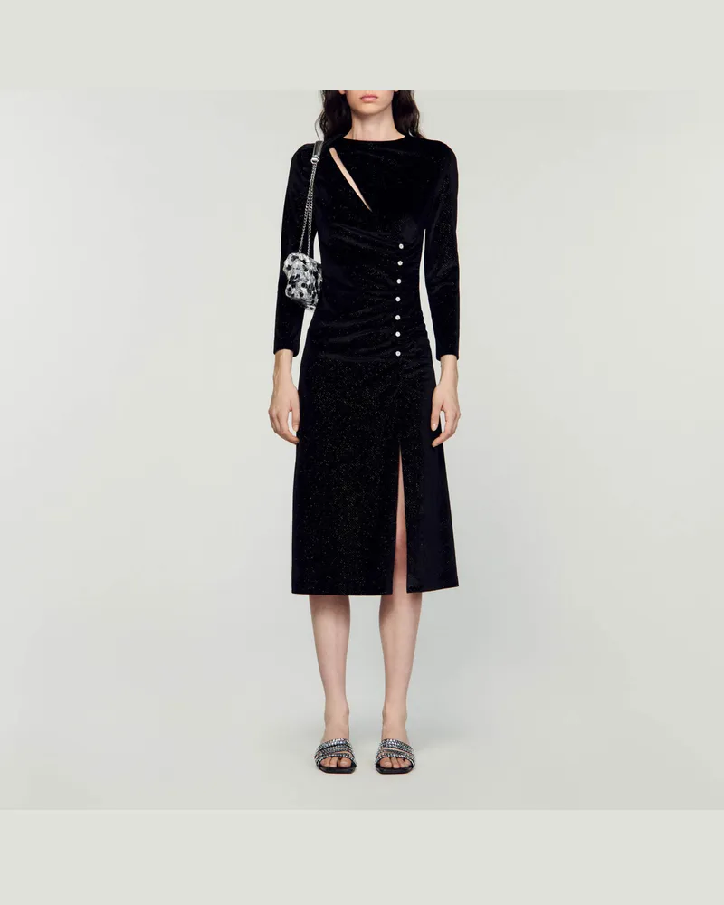 Sandro Samtkleid mit Strass Schwarz