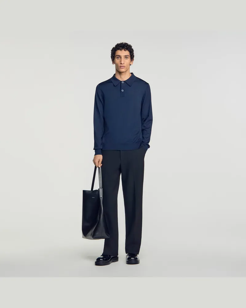 Sandro Langarm Strick-Poloshirt Marine