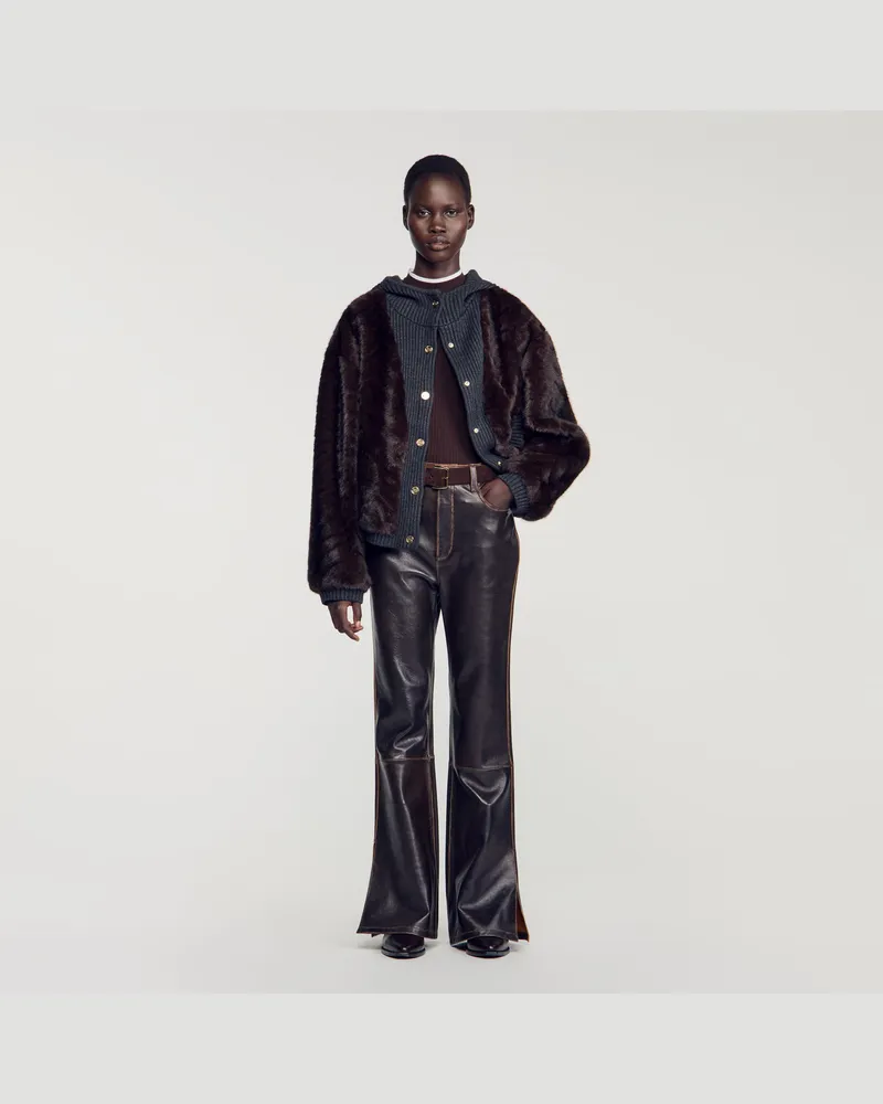 Sandro Blouson aus Kunstfell und Strick Braun