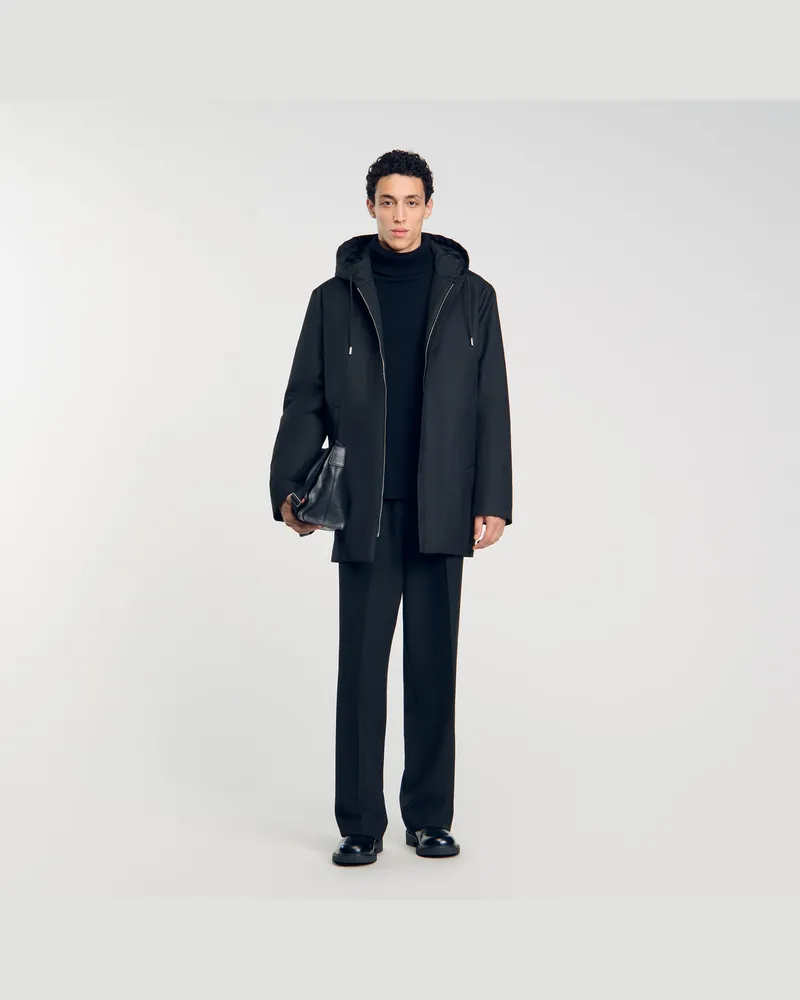 Sandro Wattierter Parka mit Kapuze Schwarz