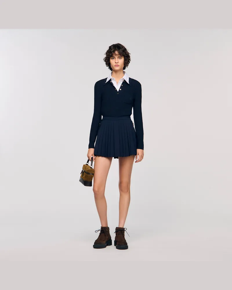 Sandro Strickpullover mit Zopfmuster Marine