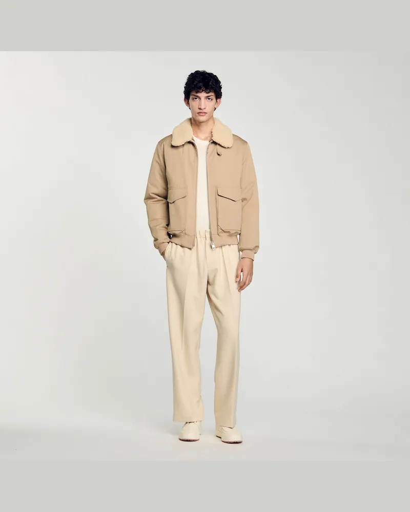Sandro Fliegerjacke mit Schaffellkragen Sand