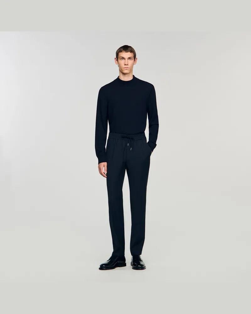 Sandro Elastische Hose aus Wolle Marine