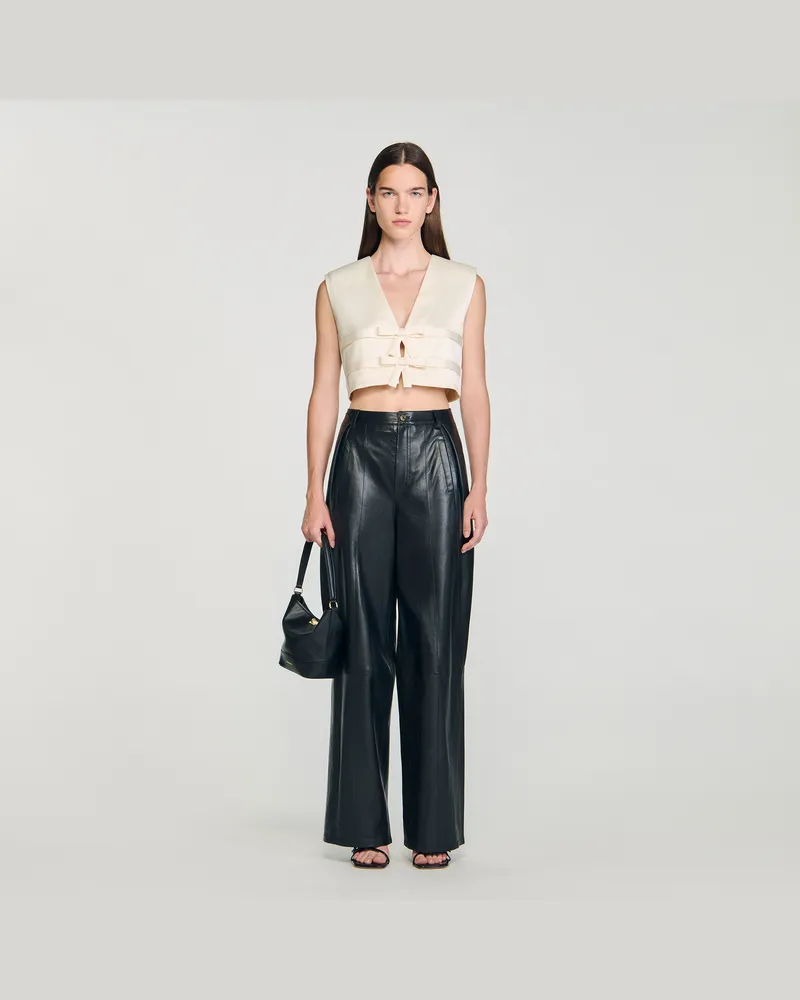 Sandro Kurzes Satin-Top Ecru